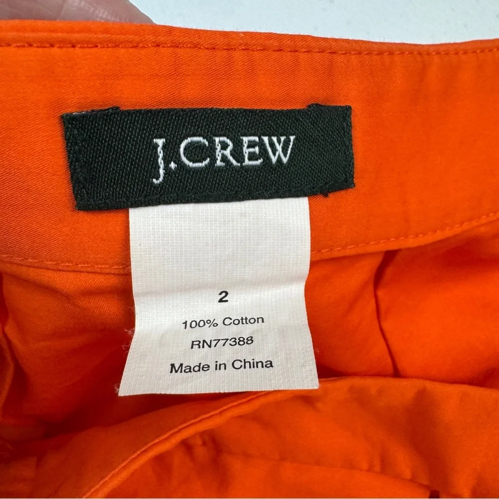 J‎ Crew Pleated Mini Cotton Skirt Womens 2 Orange Lightweight Bold Preppy Fun